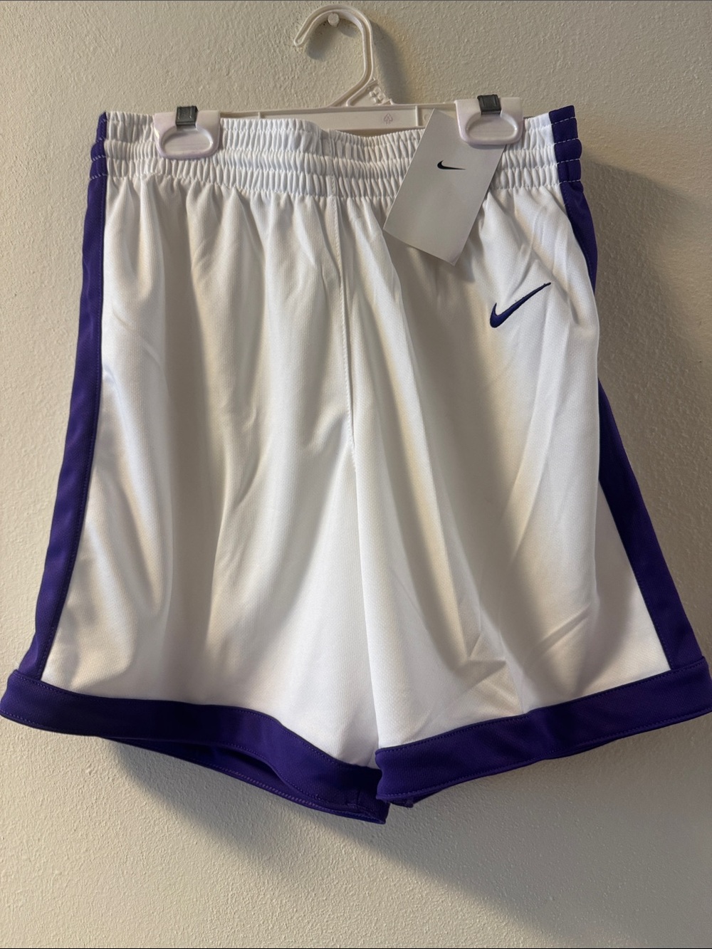 Nike White Athletic Shorts with Purple Trim - Girls